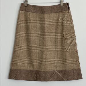 100%  Wool Brown Plaid Women's Skirt